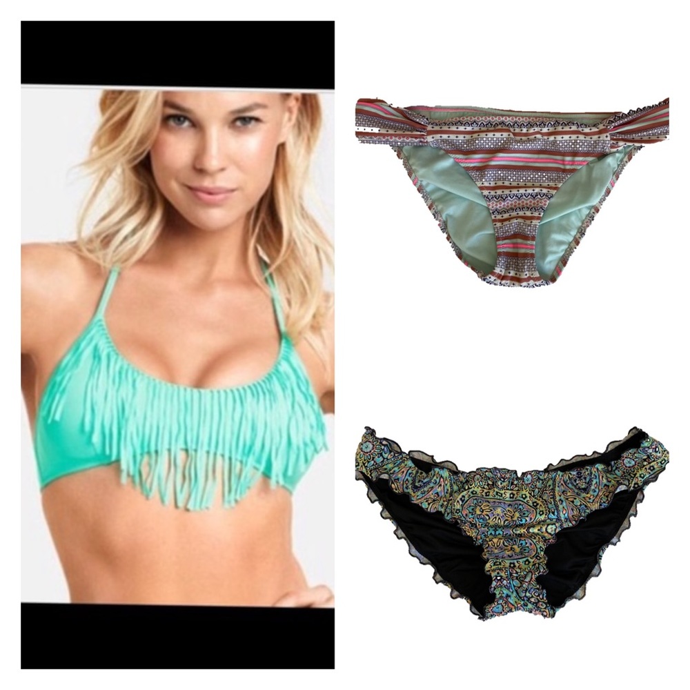 Victoria Secret Bikinis 2 Bottoms 1 Fringe Top